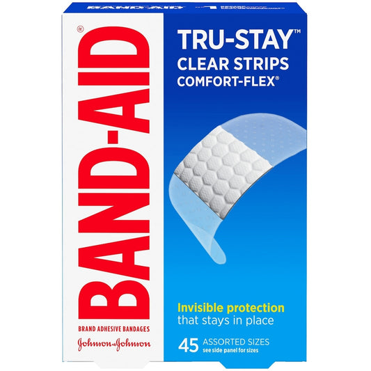 Clear Adhesive Bandages, Assorted Sizes, 45-Pack
