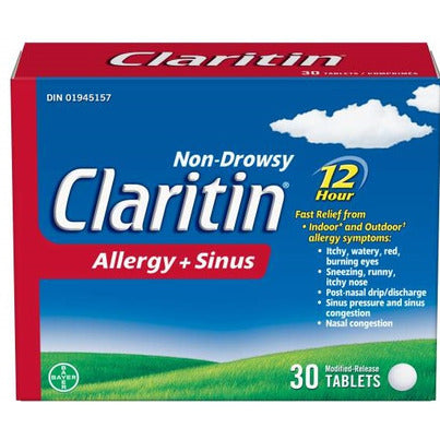 Claritin 12-Hour Allergy & Sinus Relief Tablets, 30 Count