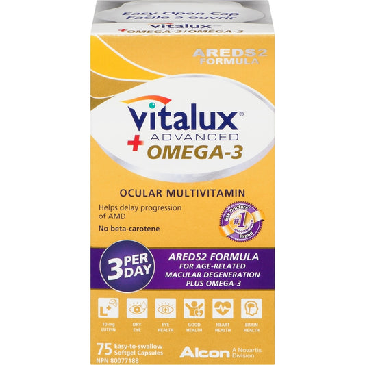 Vitalux Advanced + Omega-3 Eye Health Supplement 75 Softgels