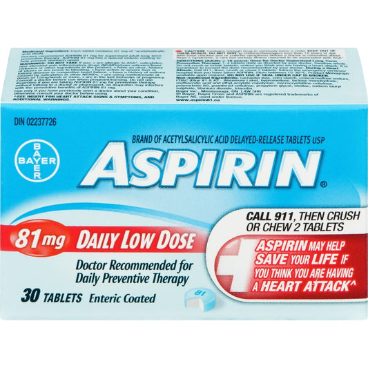 Aspirin 81mg Enteric Coated Tablets, 30 Count
