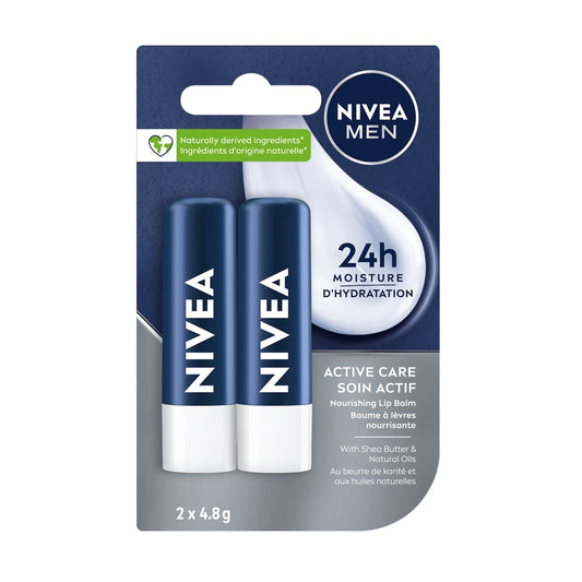 NIVEA Men Active Care Lip Balm 24H Hydration Duo 2 x 4.8g