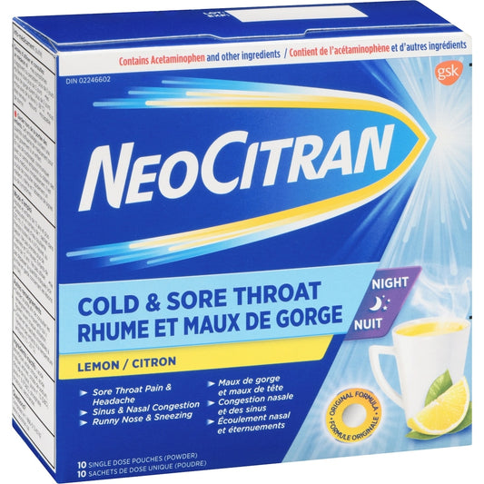 Nighttime Lemon Cold & Sore Throat Drink Mix, 10 Pack