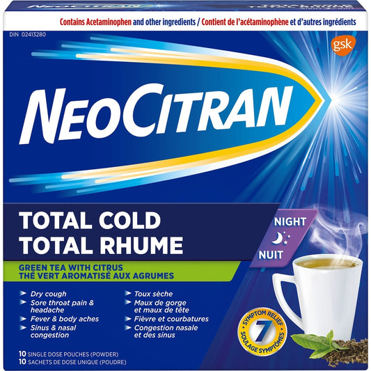 Total Cold Night Relief Green Tea Citrus 10-Pack
