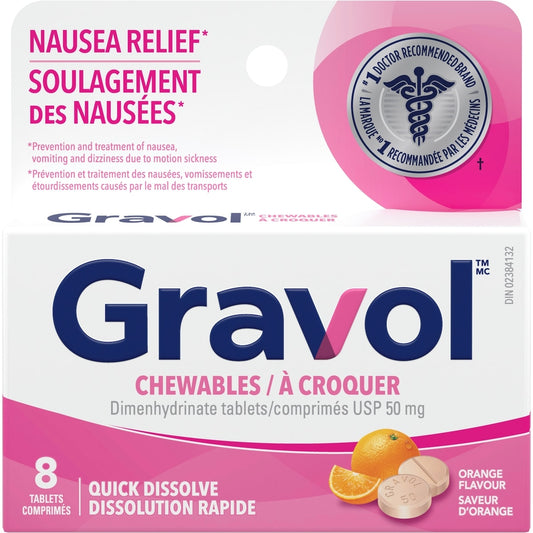 Gravol Motion Sickness Chewable Tablets 50mg - 8 Tablets