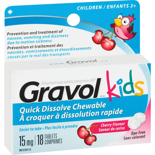 Kids Motion Sickness Quick Dissolve Tablets, 18 Pack