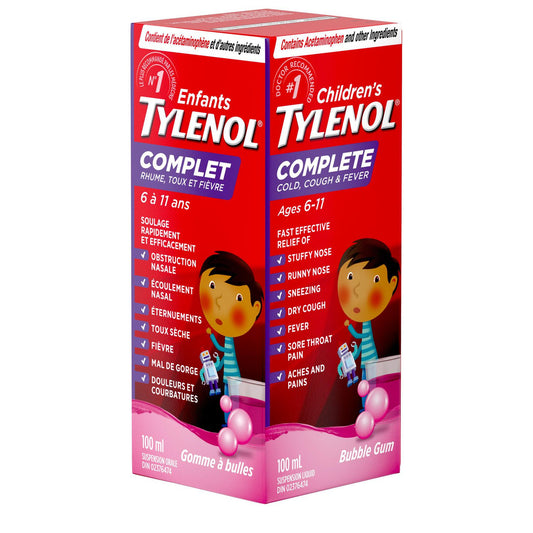 Children's Tylenol Cold, Cough & Fever Liquid Bubblegum 100mL