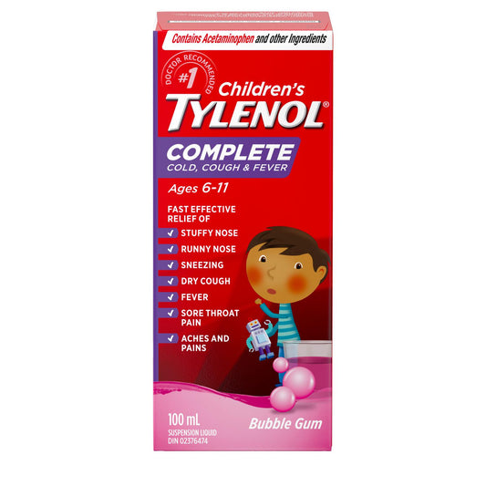 Children's Tylenol Cold, Cough & Fever Liquid Bubblegum 100mL