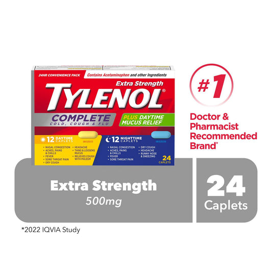Tylenol Complete Day & Night Cold and Flu Caplets, 24 Pack