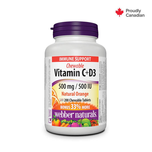 Vitamin C 500mg & D3 500IU Chewable Tablets, Orange, 200 Count