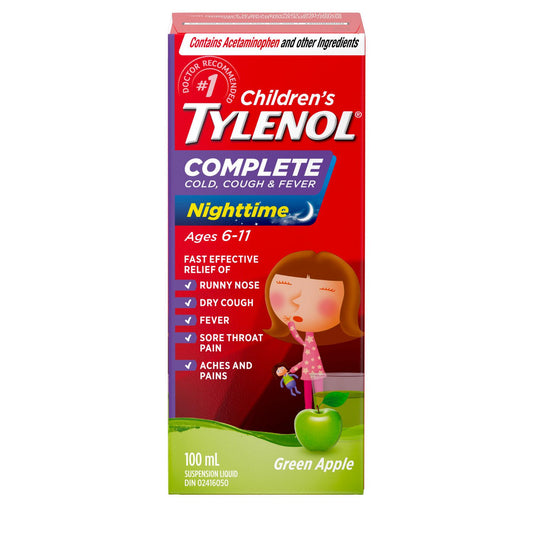 Children's Tylenol Nighttime Cold & Fever Relief Apple 100ml