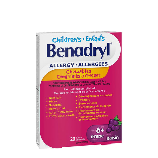 Children's Benadryl Grape Chewable Allergy Tablets 12.5mg, 20 Count