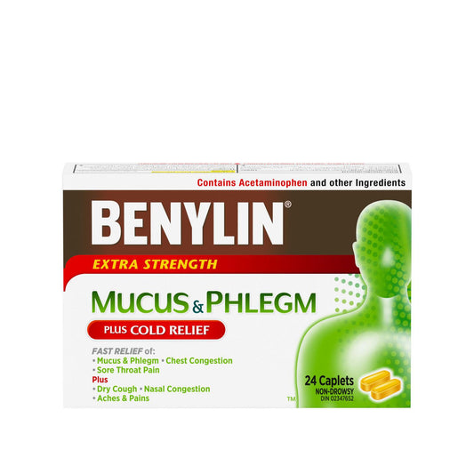 Extra Strength Cold & Mucus Relief Caplets, 24-Pack