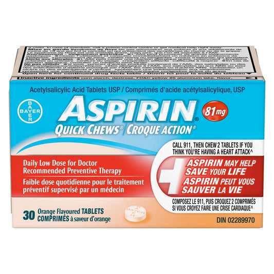 Aspirin 81mg Orange Chewable Tablets 30 Count