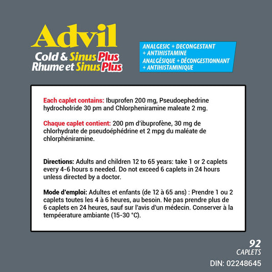 Advil Cold & Sinus Plus Tablets, 20 Pack