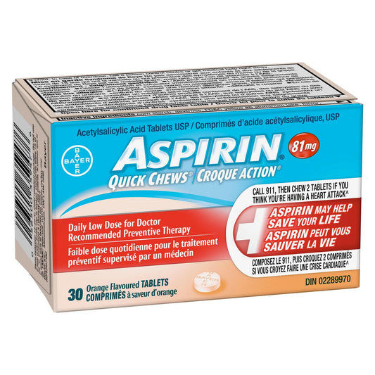 Aspirin 81mg Orange Chewable Tablets 30 Count