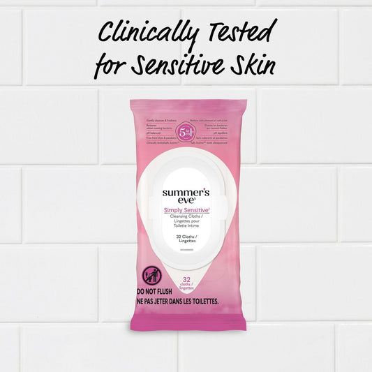 Simply Sensitive Feminine Cleansing Cloths, 32-Pack