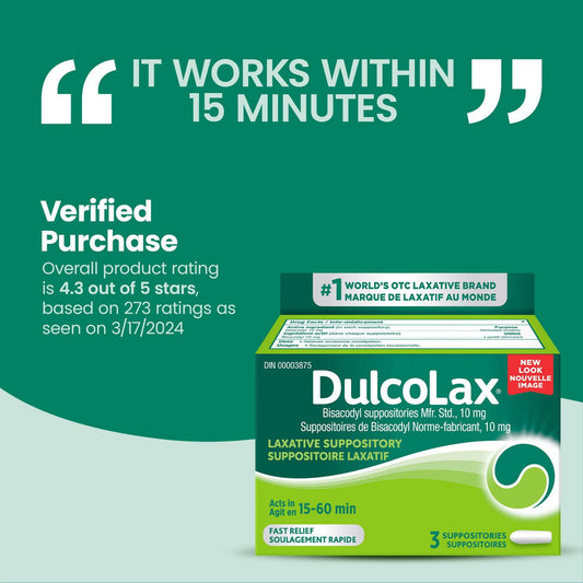 Dulcolax Bisacodyl 10mg Suppositories, 3 Pack