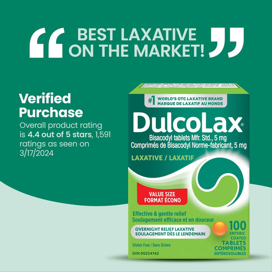 Dulcolax Bisacodyl 5mg Tablets, 100 Count