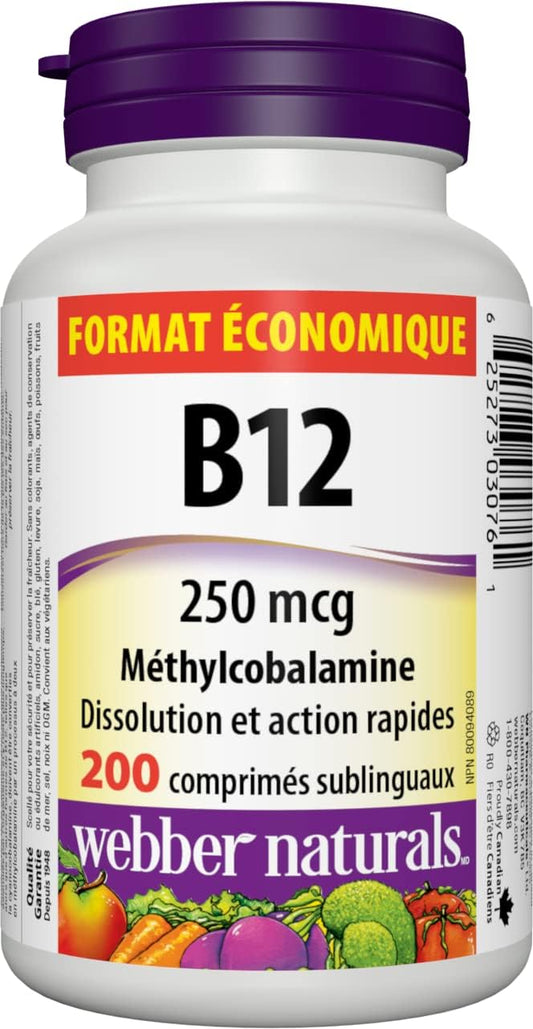 Vitamin B12 Methylcobalamin 250mcg Sublingual Tablets 200 Count