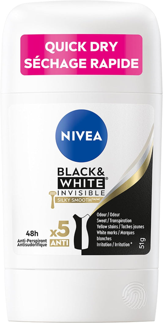 Nivea Black & White Invisible Silky Smooth Antiperspirant Stick 51g
