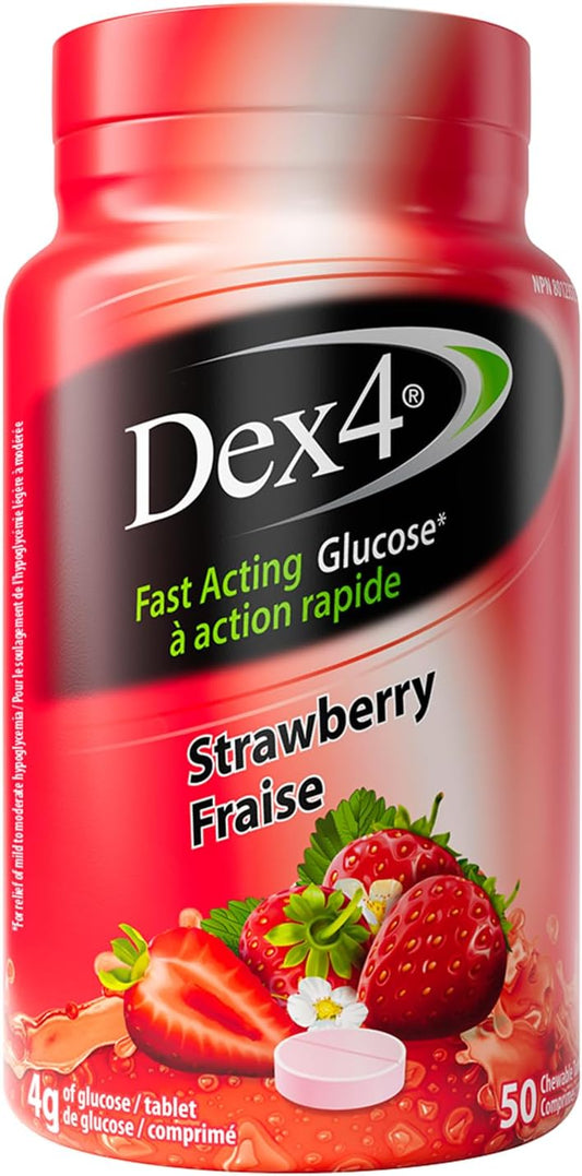 Strawberry Glucose Tablets 50 Count