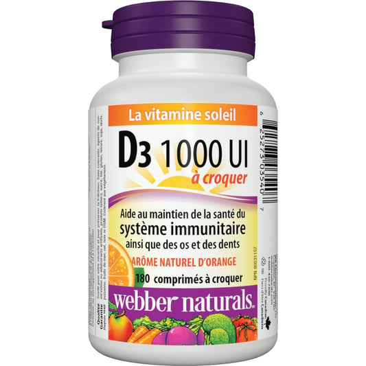 Vitamin D3 1000 IU Chewable Tablets Orange 180 Count
