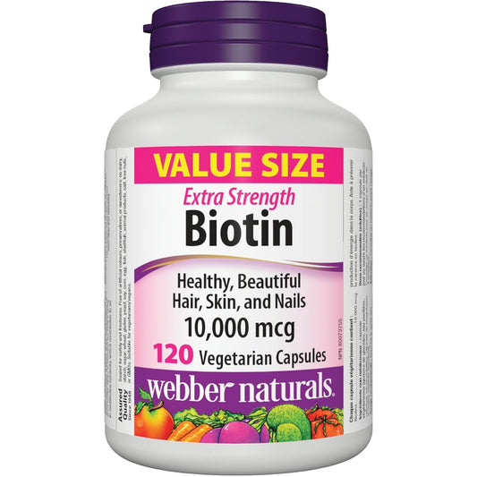 Biotin 10,000 mcg Extra Strength, 120 Vegetarian Capsules