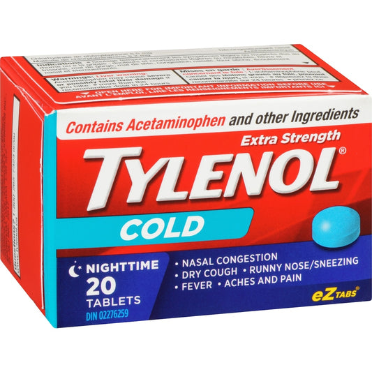 Tylenol Cold & Flu Nighttime Extra Strength Tablets, 20 Pack
