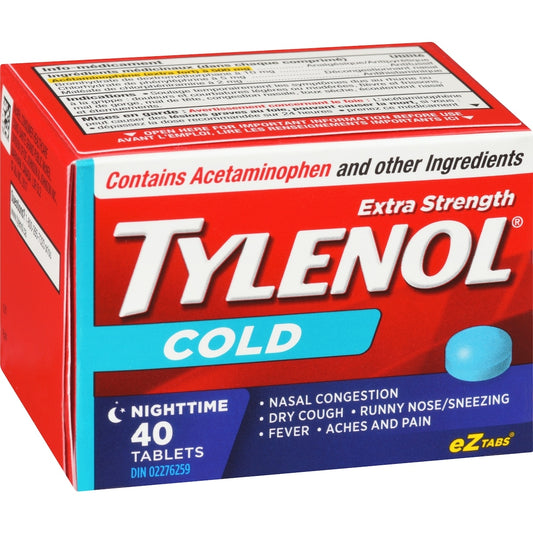 Tylenol Extra Strength Nighttime Cold Relief Tablets, 40 Count