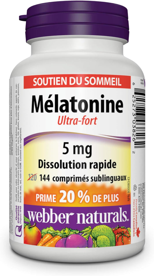 Melatonin 5mg Sleep Support Tablets, 144 Count + 20% Bonus