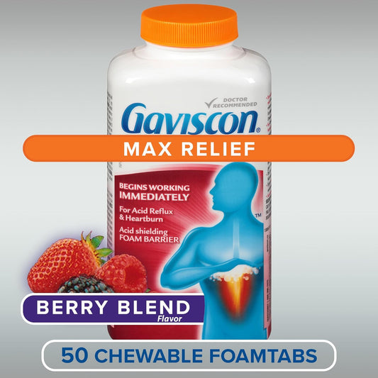 Gaviscon Max Berry Chewable Heartburn Relief Tablets, 50 Count