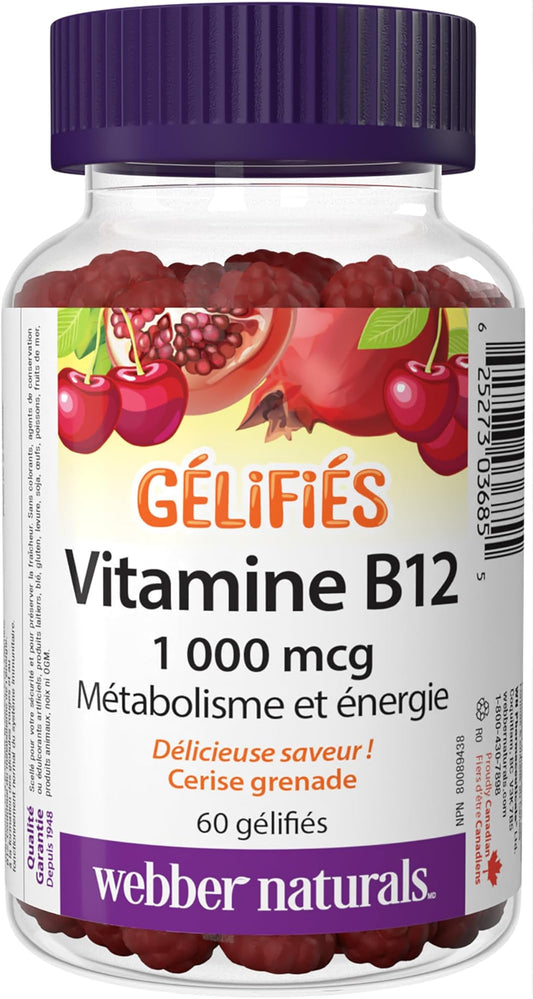 Vitamin B12 Gummies 1000mcg Cherry-Pomegranate 60 Count