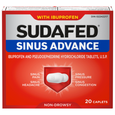 Sudafed Sinus Relief Caplets with Ibuprofen, 20 Count
