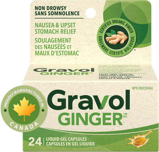 Ginger 500mg Liquid Gel Capsules for Nausea Relief, 24-Pack