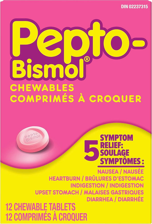Pepto Bismol Chewable Digestive Relief Tablets, 12 Count