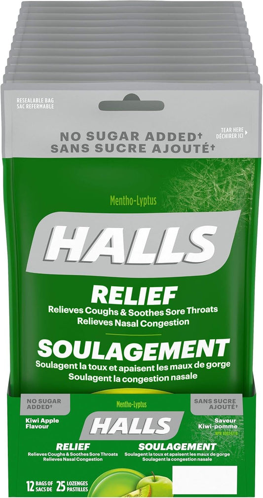 Sugar-Free Kiwi Apple Menthol Cough Drops, 12 Bags