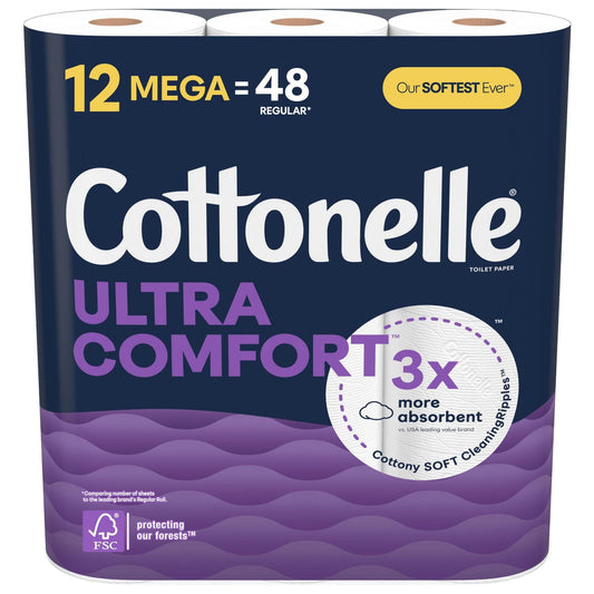 Ultra Comfort Mega Roll Toilet Paper, 4 Packs of 12 Rolls (244 Sheets Each)