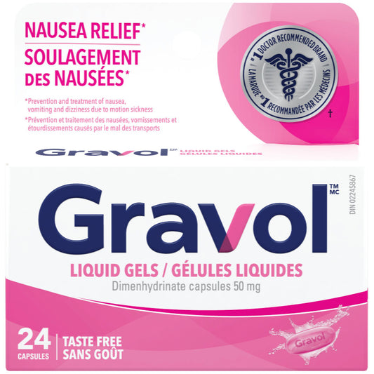 Gravol Motion Sickness Gel Capsules 50mg - 24 Count