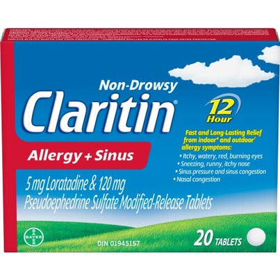 Claritin 12-Hour Allergy & Sinus Relief Caplets, 20 Pack