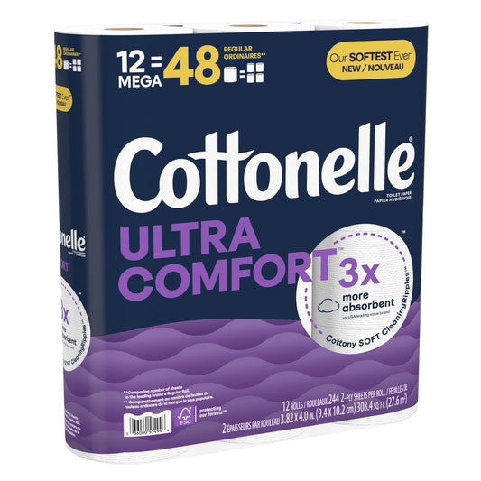Ultra Comfort Mega Roll Toilet Paper, 4 Packs of 12 Rolls (244 Sheets Each)