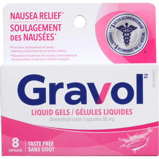 Gravol Motion Sickness Relief Softgels, 8 Capsules