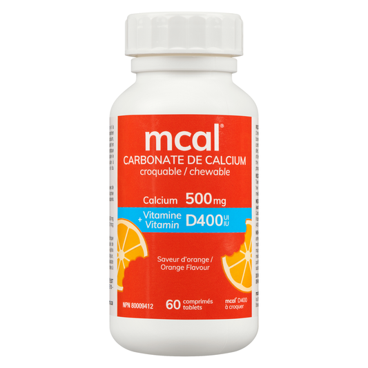 Calcium 500mg & Vitamin D 400IU Orange Chewable Tablets - 60 Count