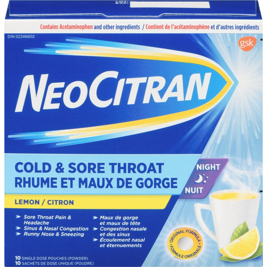 Nighttime Lemon Cold & Sore Throat Drink Mix, 10 Pack