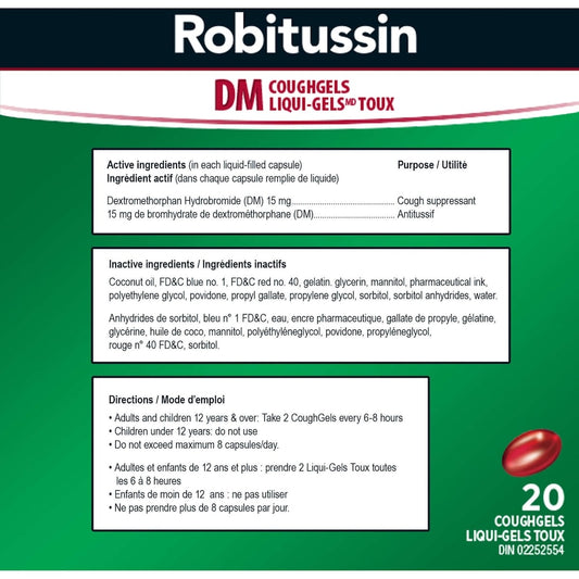 Robitussin DM Cough Relief Liquid Gels, 20 Capsules