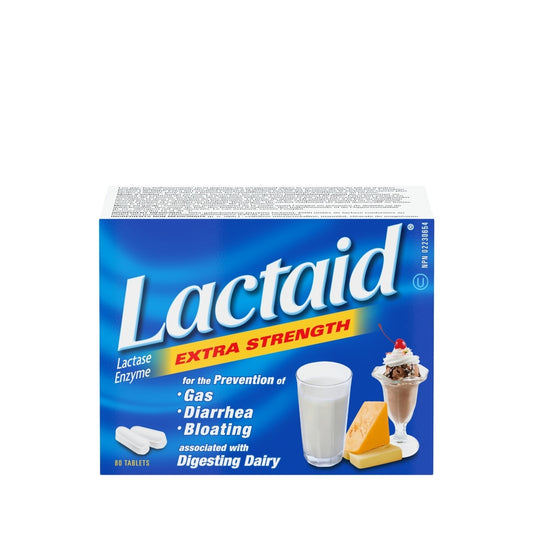 Extra Strength Lactase Tablets for Lactose Intolerance Relief – 80 Count