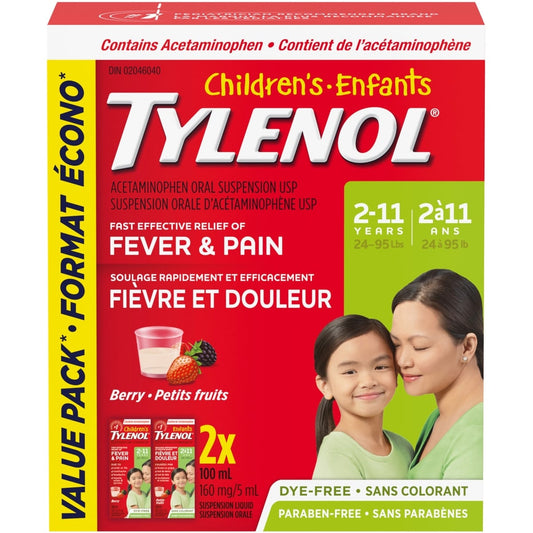 Children's Tylenol Dye-Free Berry Liquid 2 x 100mL