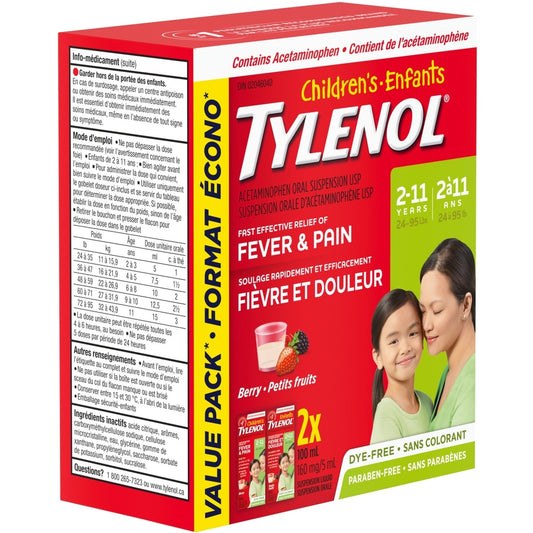 Children's Tylenol Dye-Free Berry Liquid 2 x 100mL