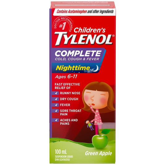 Children's Tylenol Nighttime Cold & Cough Relief Liquid Apple 100ml