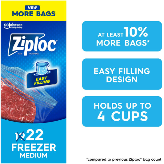 Ziploc Medium Freezer Bags, 19 Pack