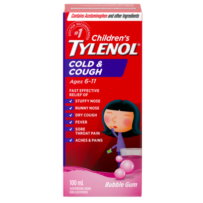 Children's Tylenol Cold & Cough Liquid Bubble Gum 100mL